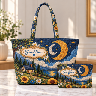 Personalized Moonlit Cottage Quilted Shoulder Bag & Storage Bag