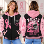 Pink Football Helmet Ribbon Zip-up Baseball Jacket
