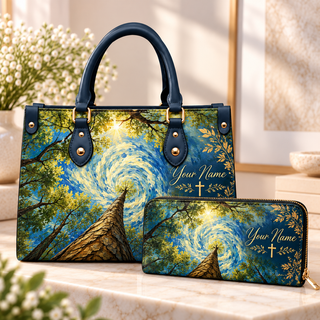 Personalized Swirling Forest Canopy PU Leather Handbag & Leather Long Wallet