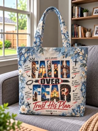 Faith Over Fear Trust His Plan Jesus Lion Tote Bag