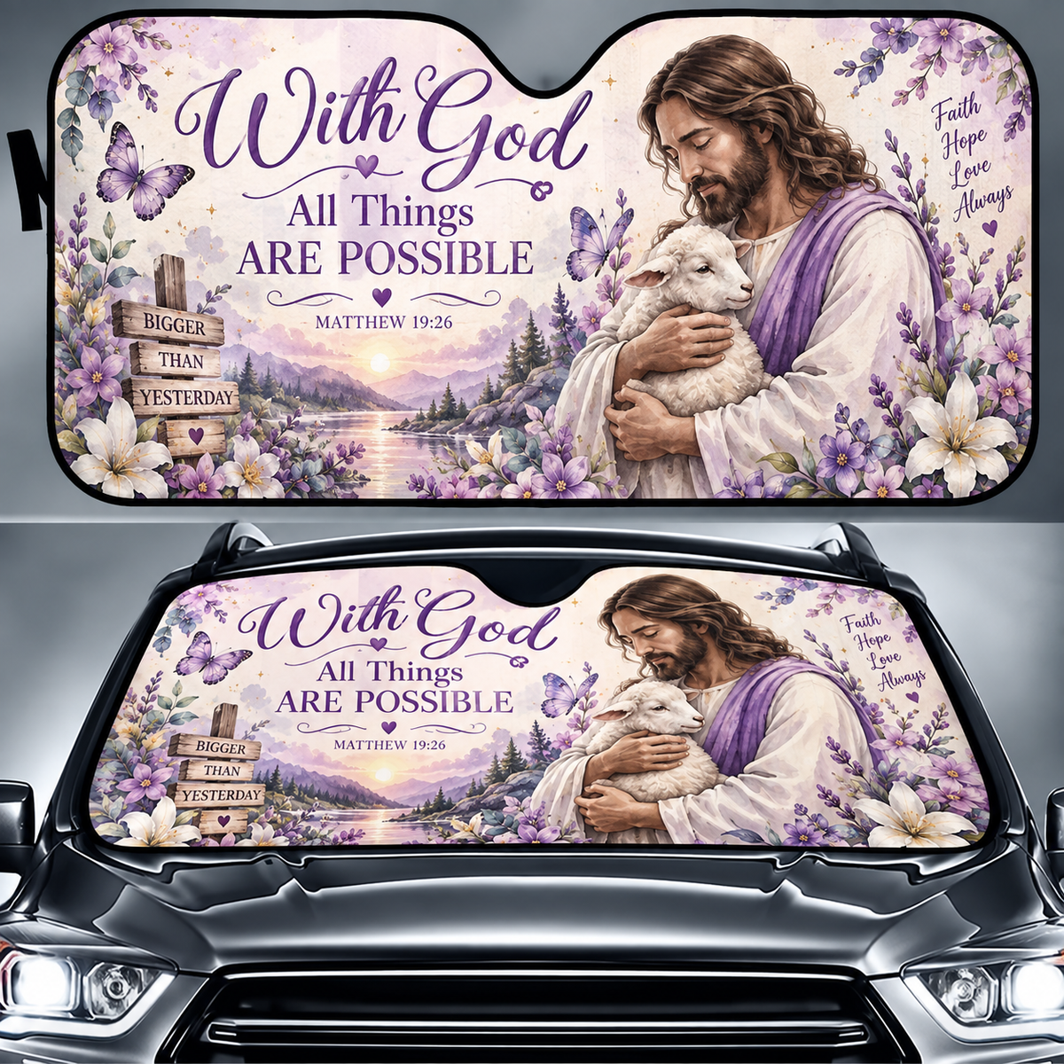 With God All Things Are Possible Jesus Car Sun Shade