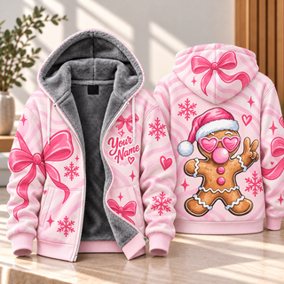 Bubblegum Gingerbread Man Personalized Fleece Jacket