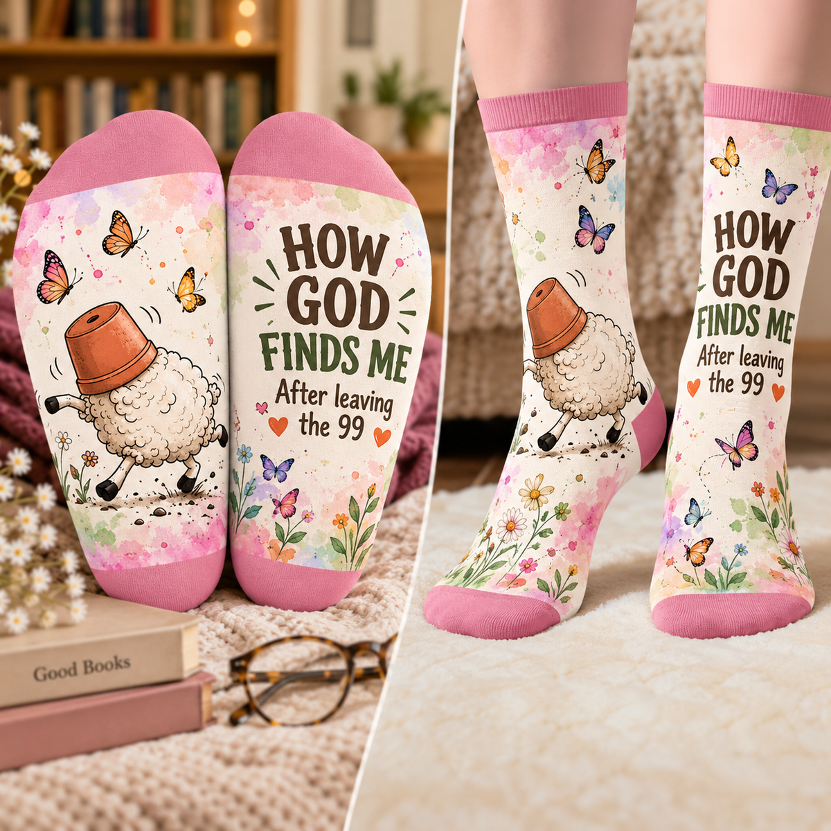 How God Finds Me Sheep Mid-Tube Socks