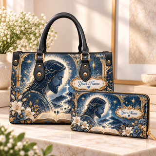 Personalized Starry Floral Portrait PU Leather Handbag & Leather Long Wallet