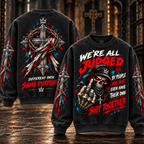 We're All Judged – Sarcastic Hooded Skull Sweatshirt