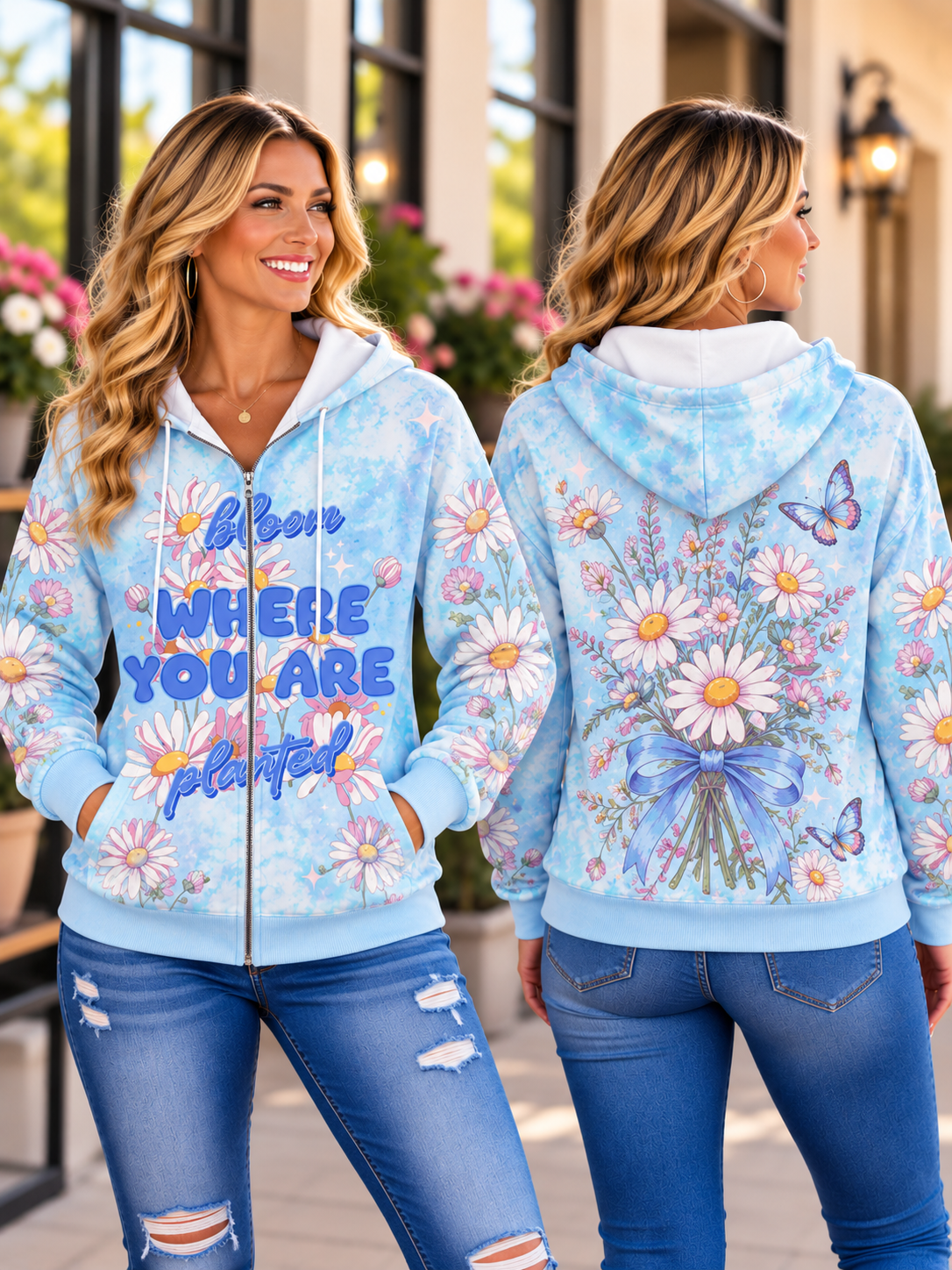 Bloom Where You Are Planted Daisy Zip Hoodie