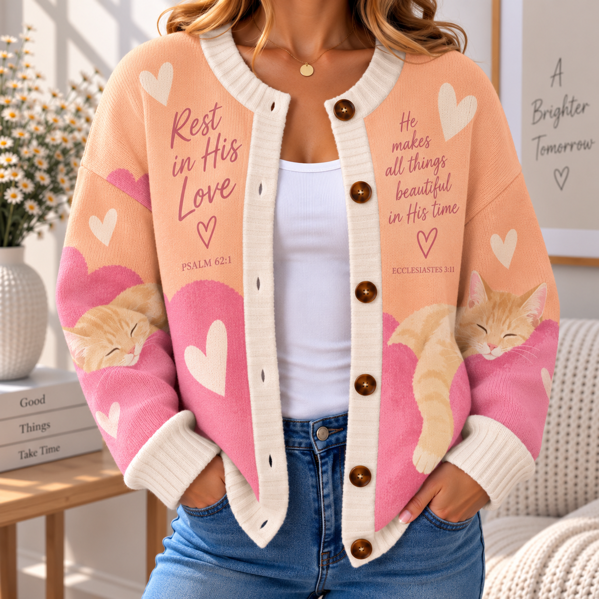 Sleeping Cat Hearts Women's Cardigan Sweater