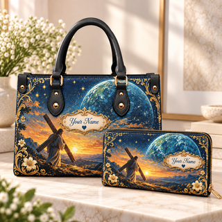 Personalized Cosmic Sunset Landscape PU Leather Handbag & Leather Long Wallet