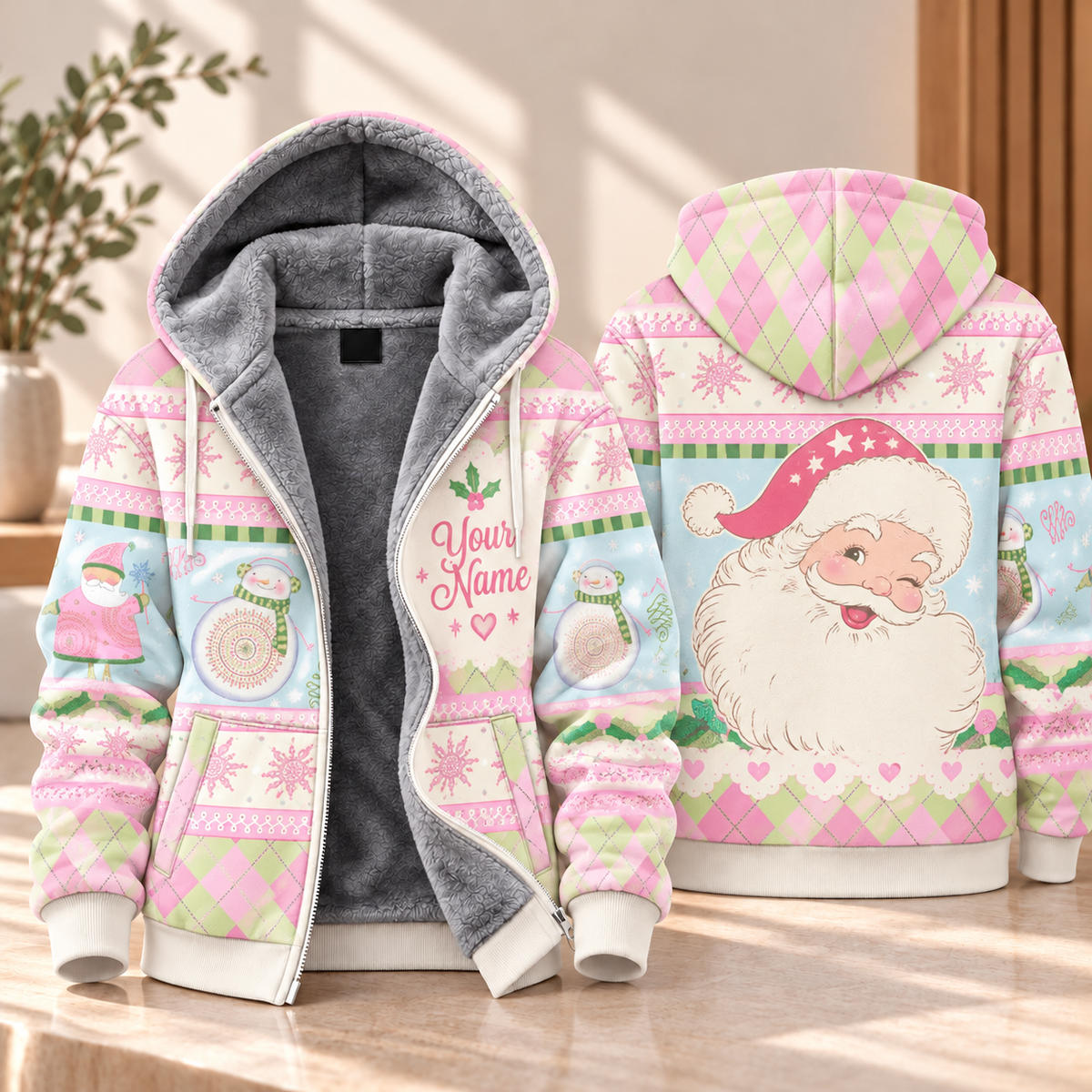 Pastel Santa Claus Personalized Fleece Jacket