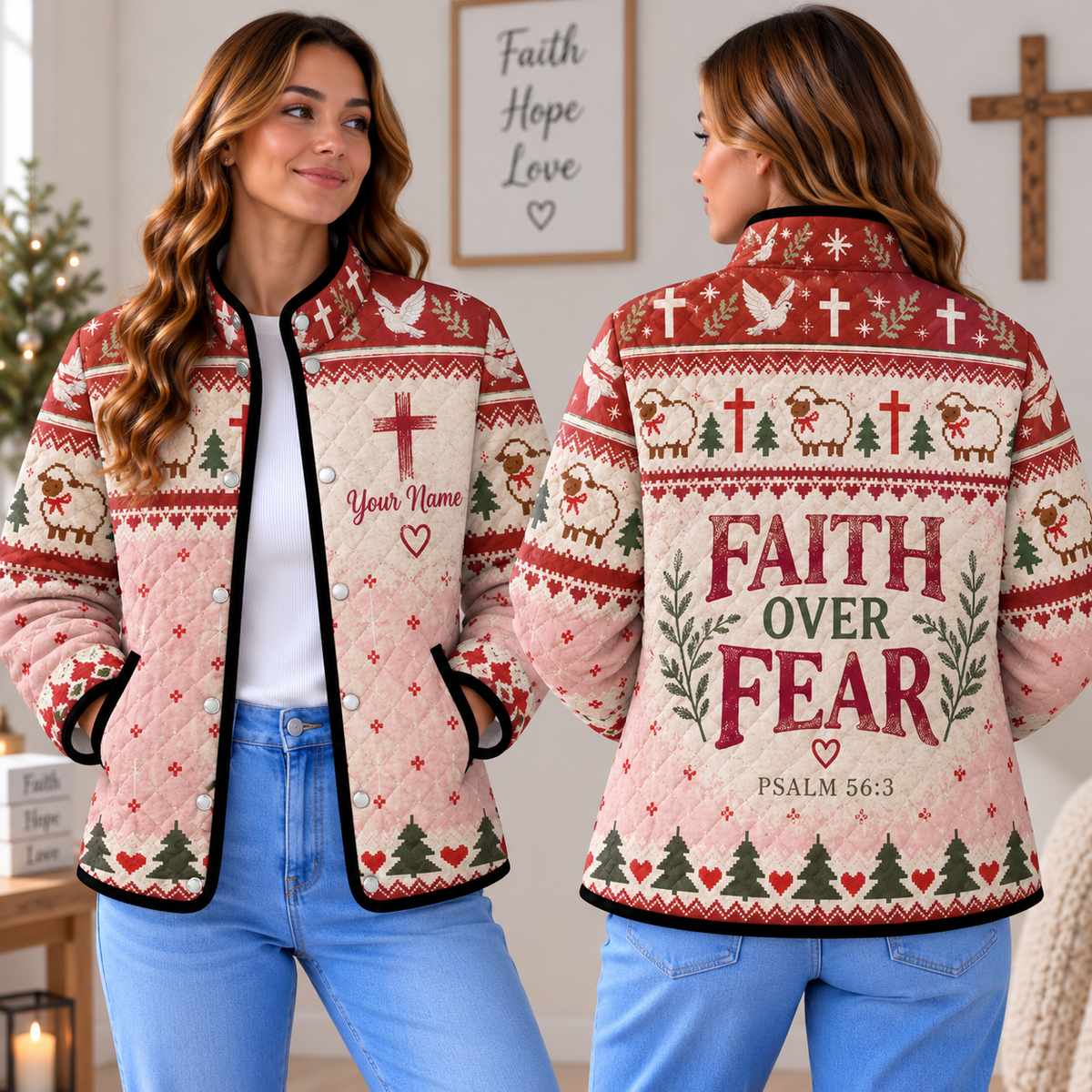 Personalized Christmas Sheep Quilted Jacket