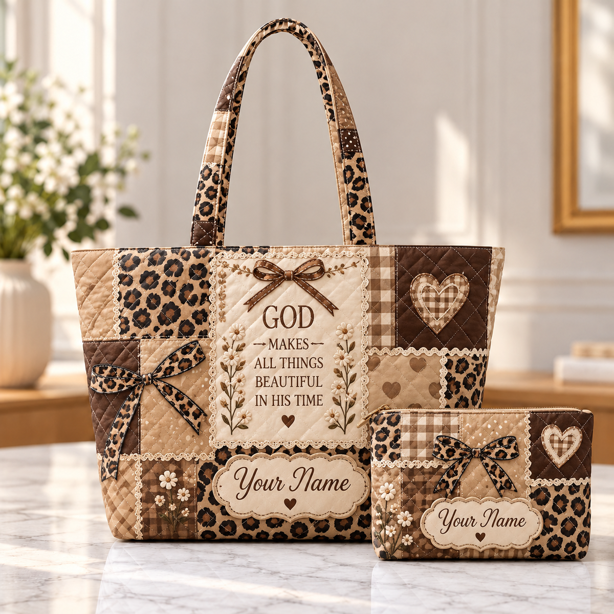 Personalized Leopard Patchwork Quilted Shoulder Bag & Storage Bag