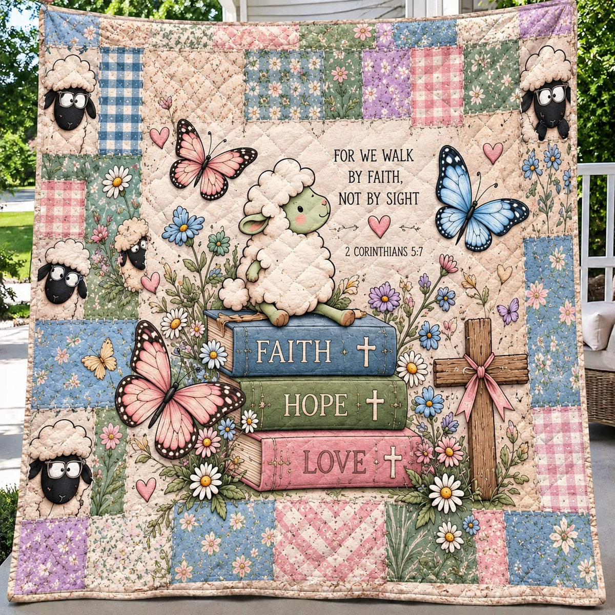 Pastel Lamb and Butterflies Quilt