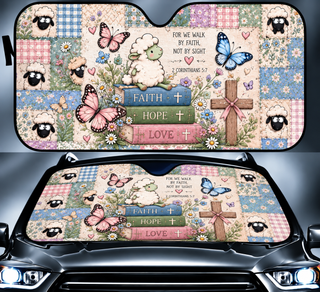 Pastel Lamb and Butterflies Car Sun Shade
