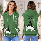 Green UFO Cow Zip-up Baseball Jacket