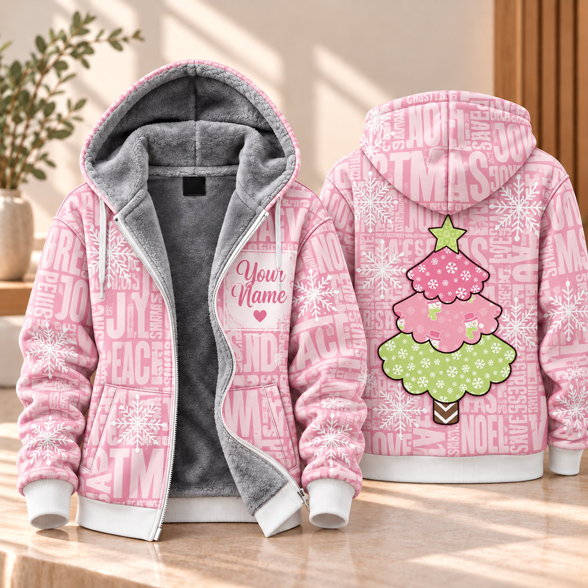 Pink Christmas Tree Personalized Fleece Jacket