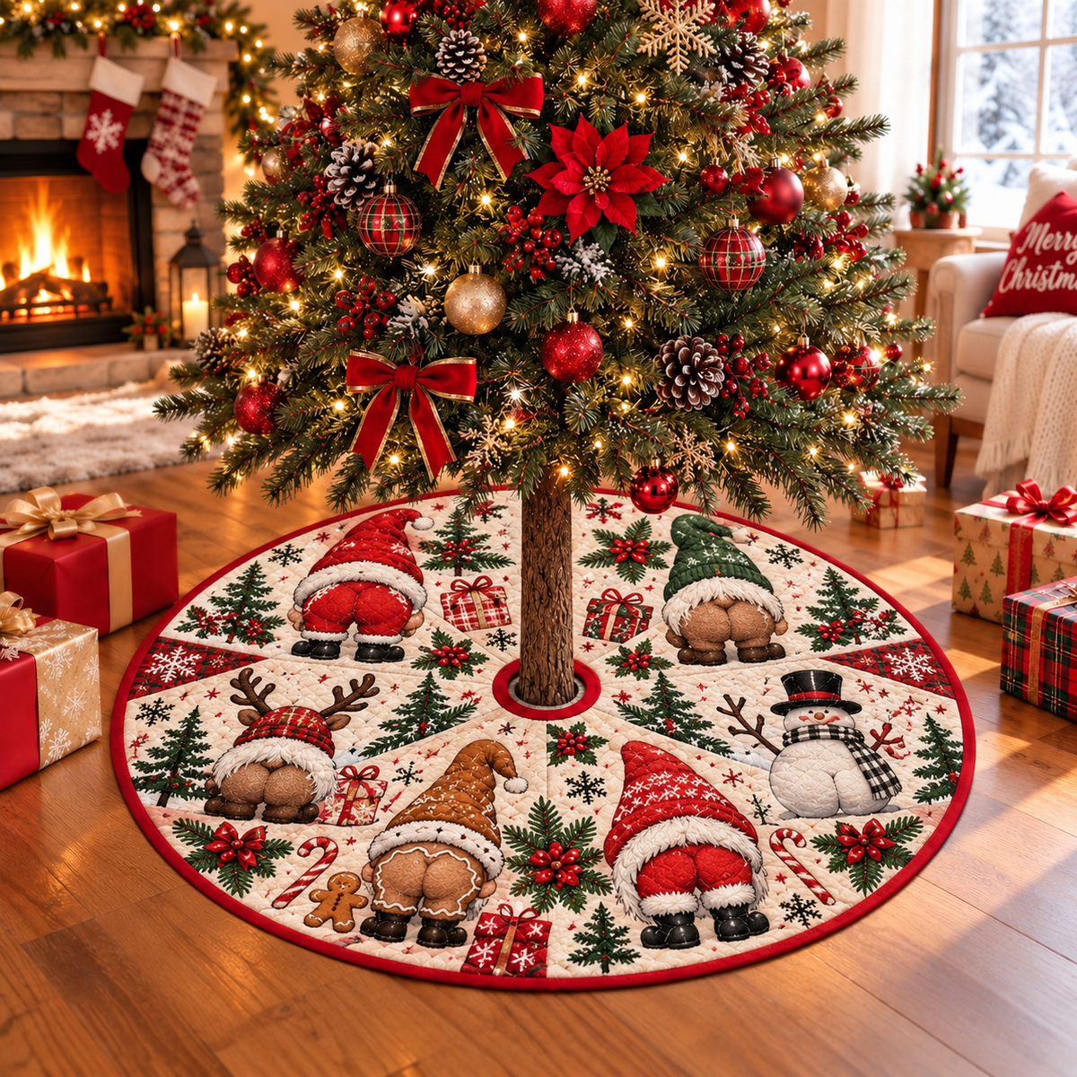 Cheeky Christmas Gnomes Christmas Tree Skirt