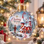 Snowy Candy Cane Cottage Christmas Ball Ornament