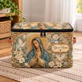 Personalized Blue Gold Floral Square Storage Basket With Lid