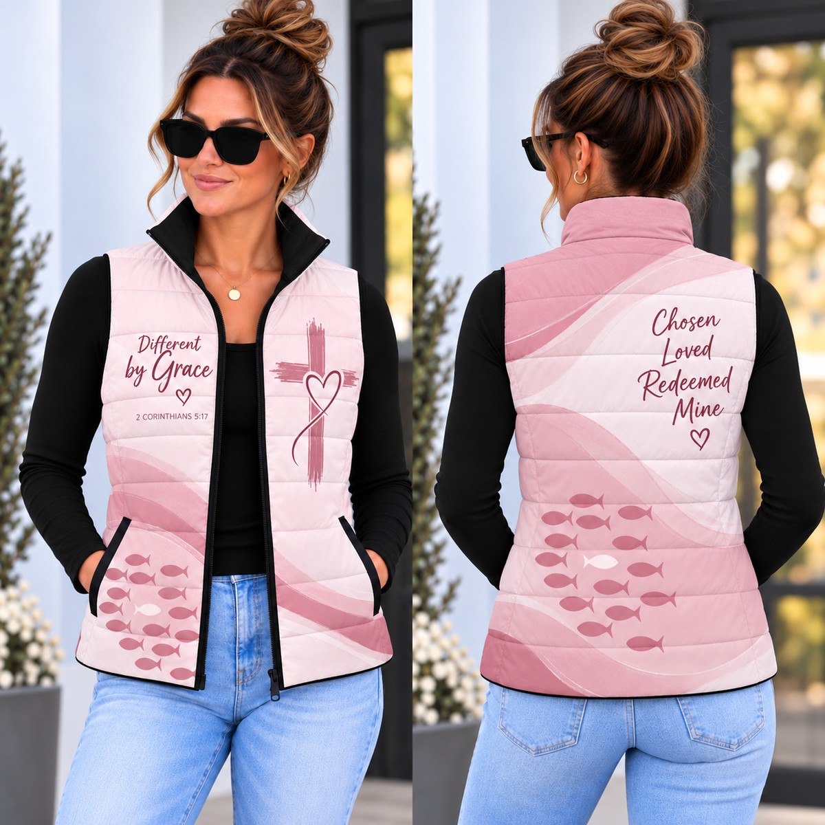 Pink Waves Fish School Down Puffer Vest