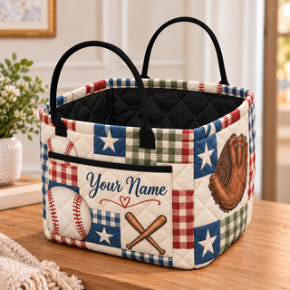 Personalized Baseball Patchwork Quilted Storage Basket
