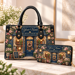 Personalized Rose Bookshop PU Leather Handbag & Leather Long Wallet