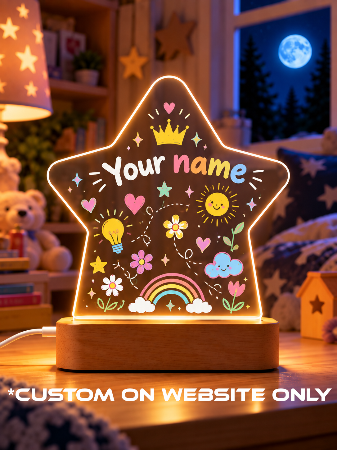 Rainbow Doodle Star Personalize LED Night Light