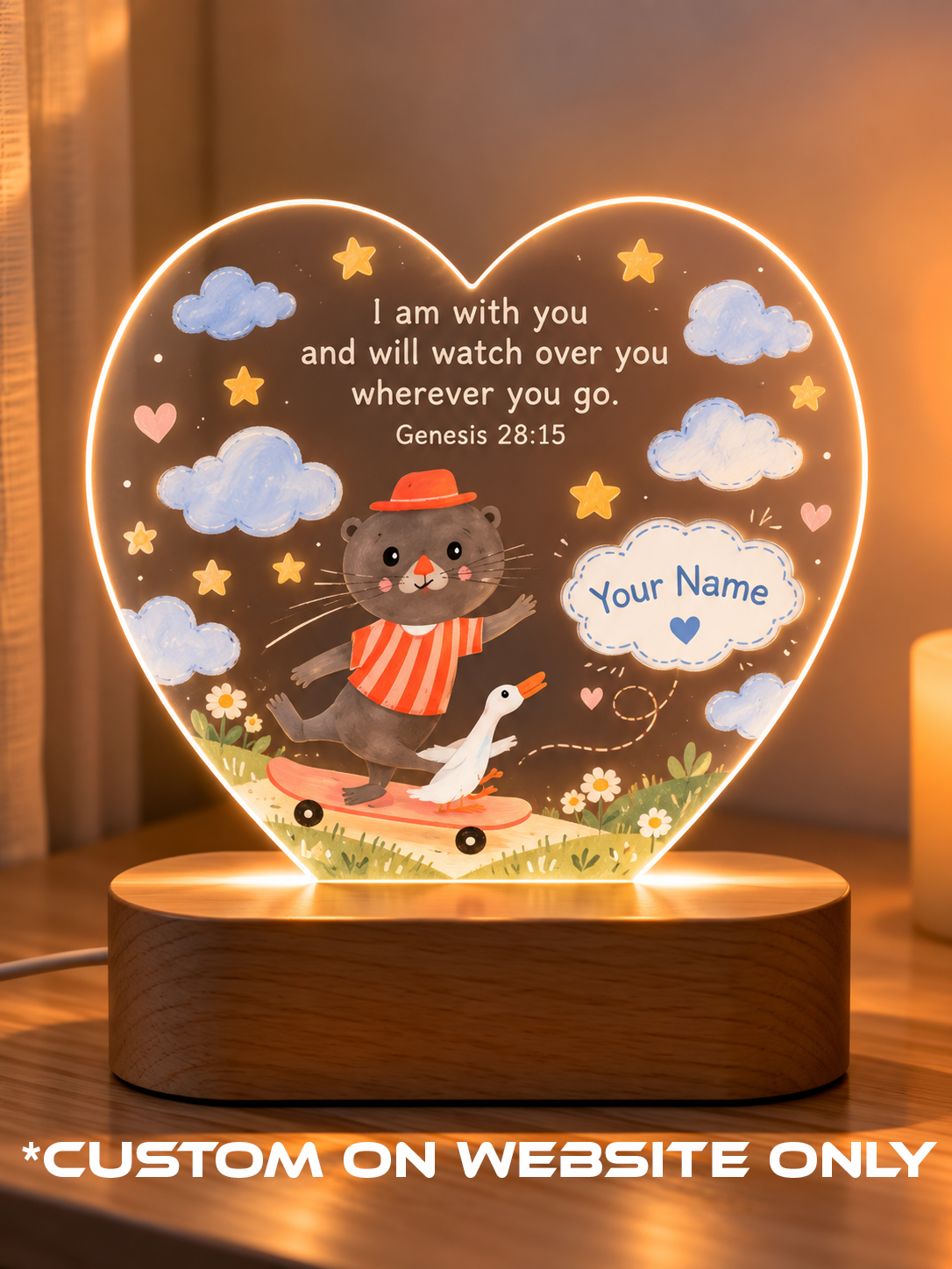 Genesis 28:15 Skateboard Cat & Goose Personalize LED Night Light