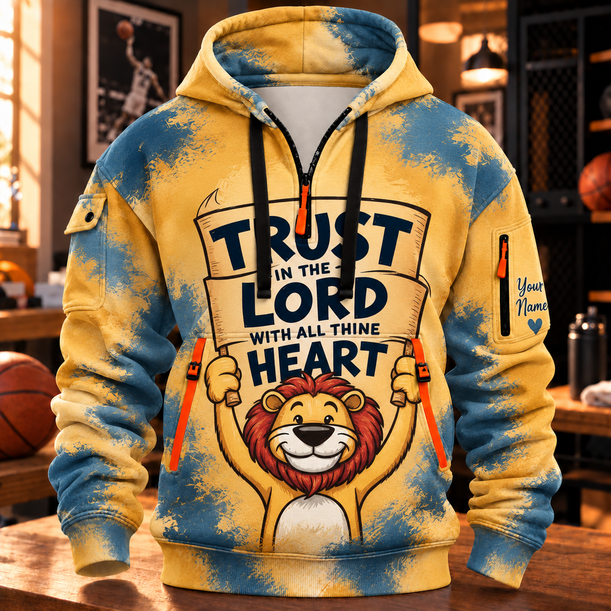 Personalized Smiling Lion Half-Zip Hoodie