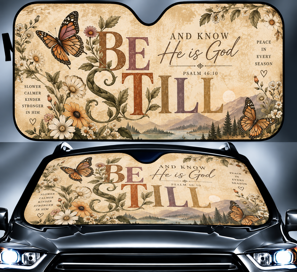 Be Still And Know He Is God Butterfly Car Sun Shade