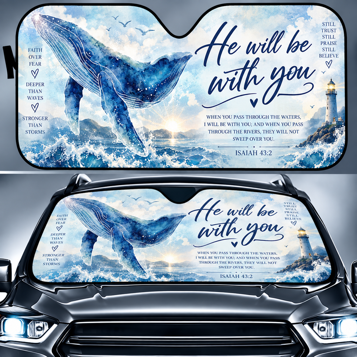 He Will Be With You Whale Car Sun Shade