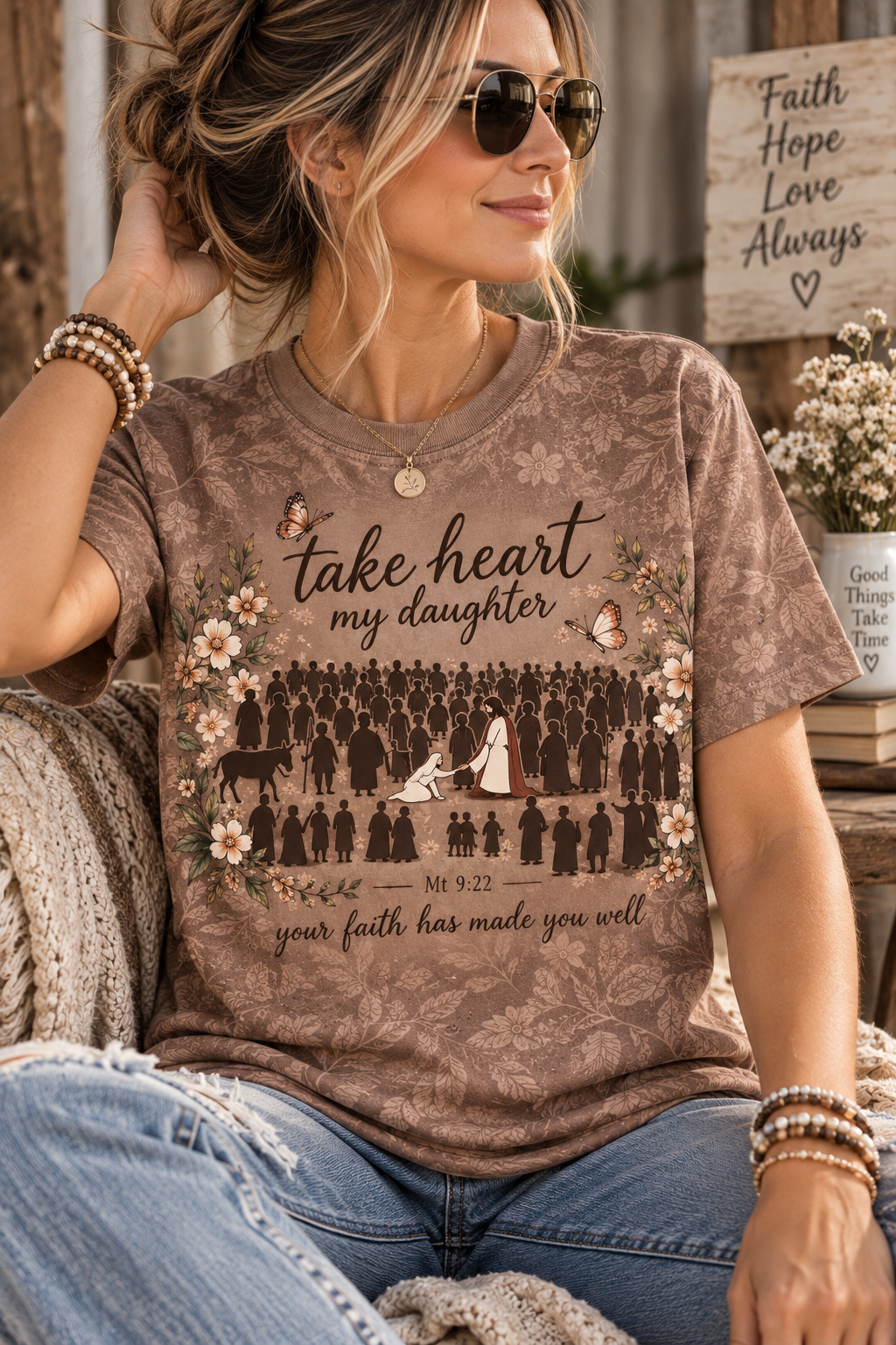 Take Heart My Daughter Matthew 9:22 Silhouette Christian T-Shirt