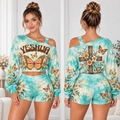 Yes Hun Butterfly One-Shoulder Top And Shorts Set