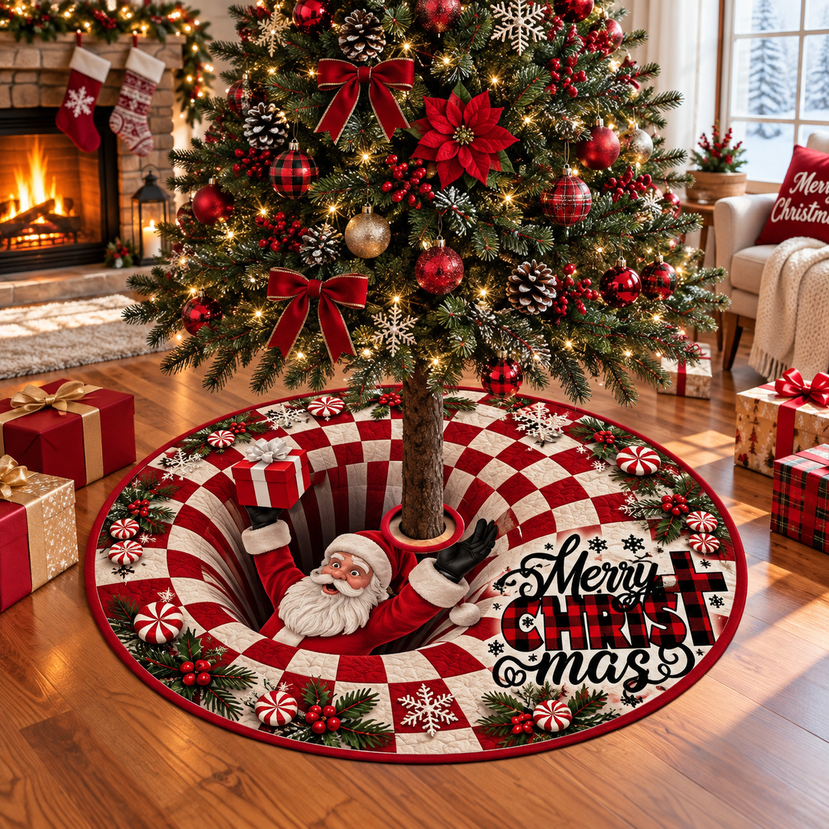 Santa Merry Christmas Illusion Christmas Tree Skirt