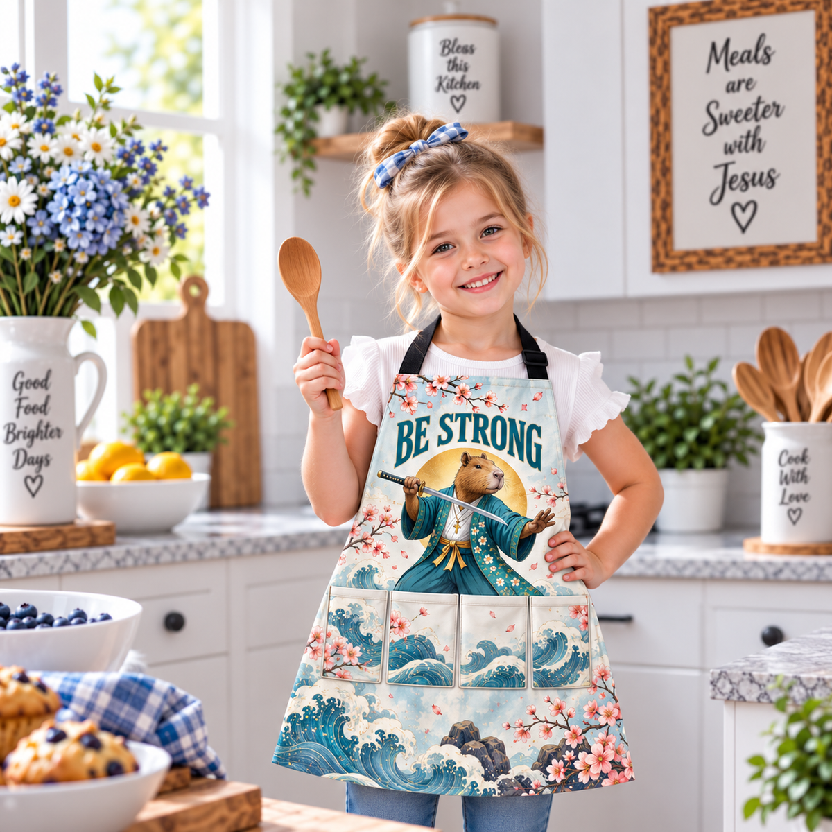 Be Strong Samurai Capybara Kids Apron