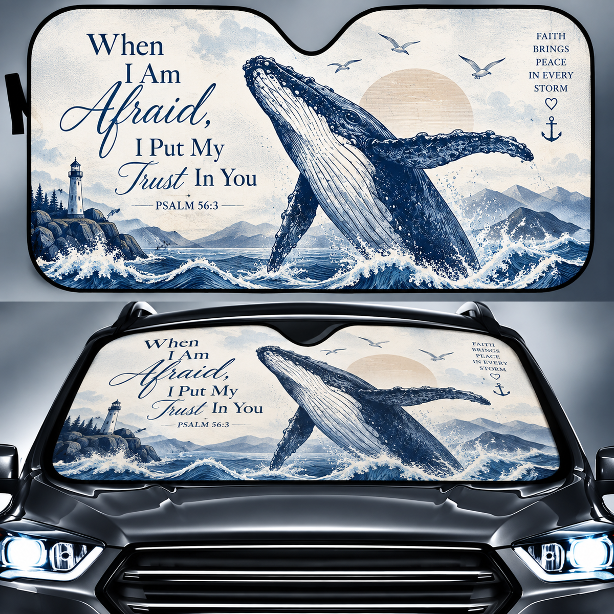 When I Am Afraid Trust In You Whale Car Sun Shade
