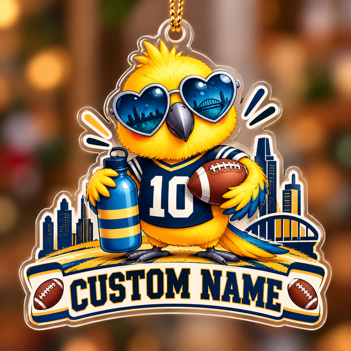 Personalized Yellow Football Bird Ornament