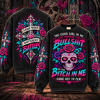 Good Girl, Bold Attitude – Funny Floral Sugar Skull Sweatshirt