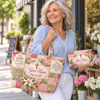 Personalized Pink Floral Patchwork Quilted Shoulder Bag & Storage Bag