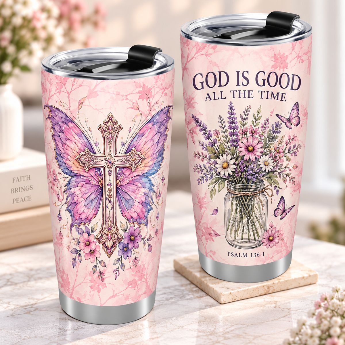 God Is Good All The Time Butterfly Normal Tumbler