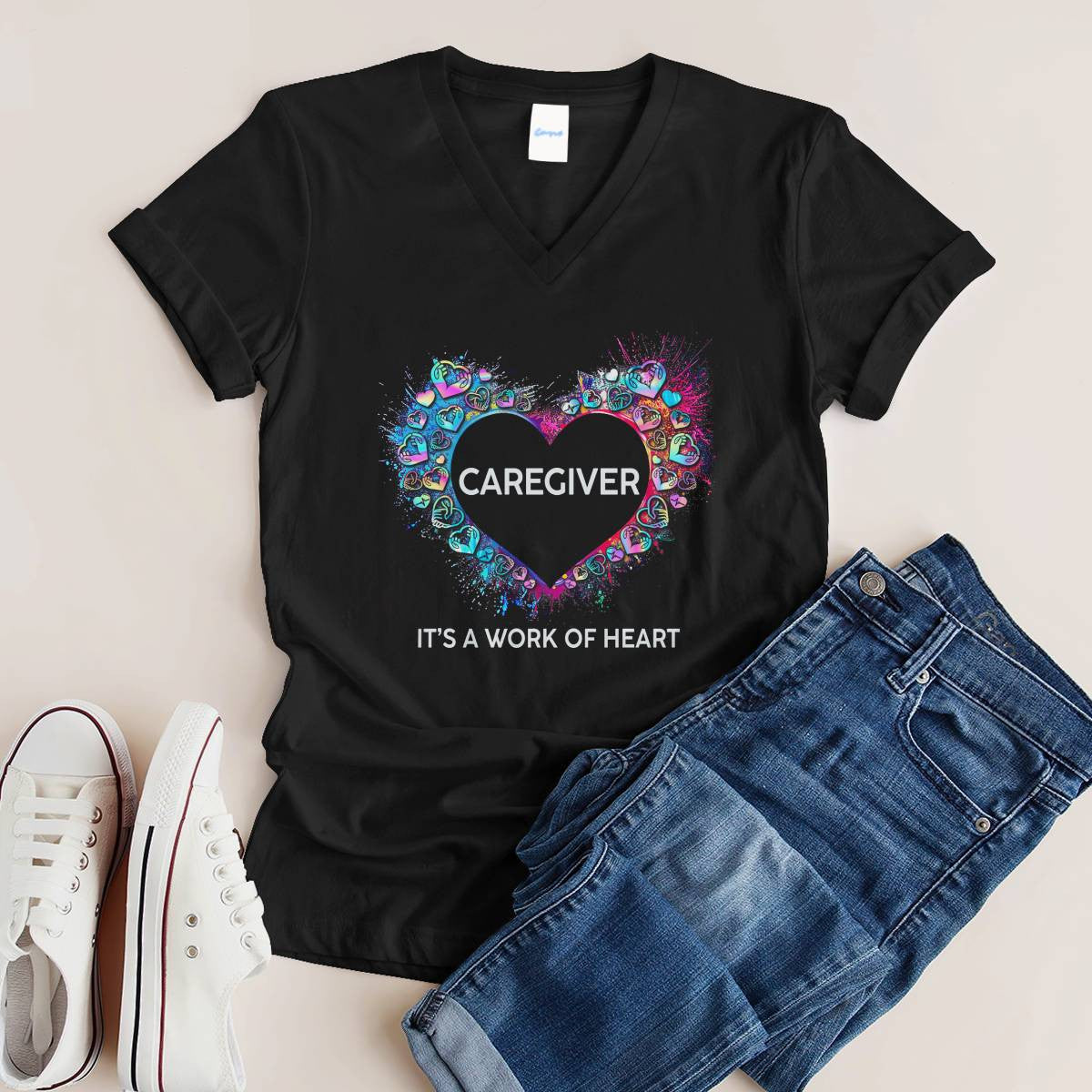 Awesome Caregiver Its a work of heart-T-shirt-#F290624WORKOF7FCAREZ4