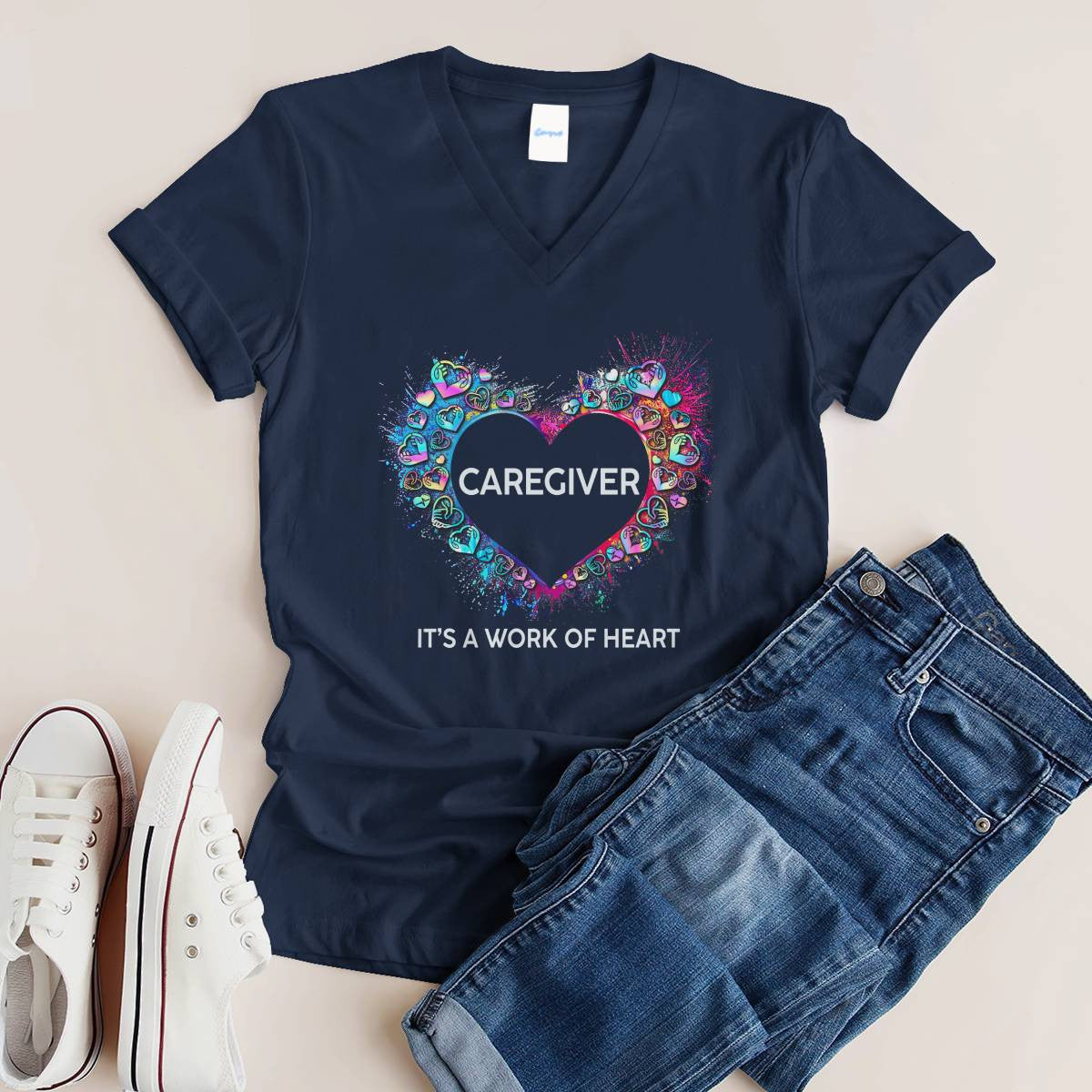 Awesome Caregiver Its a work of heart-T-shirt-#F290624WORKOF7FCAREZ4