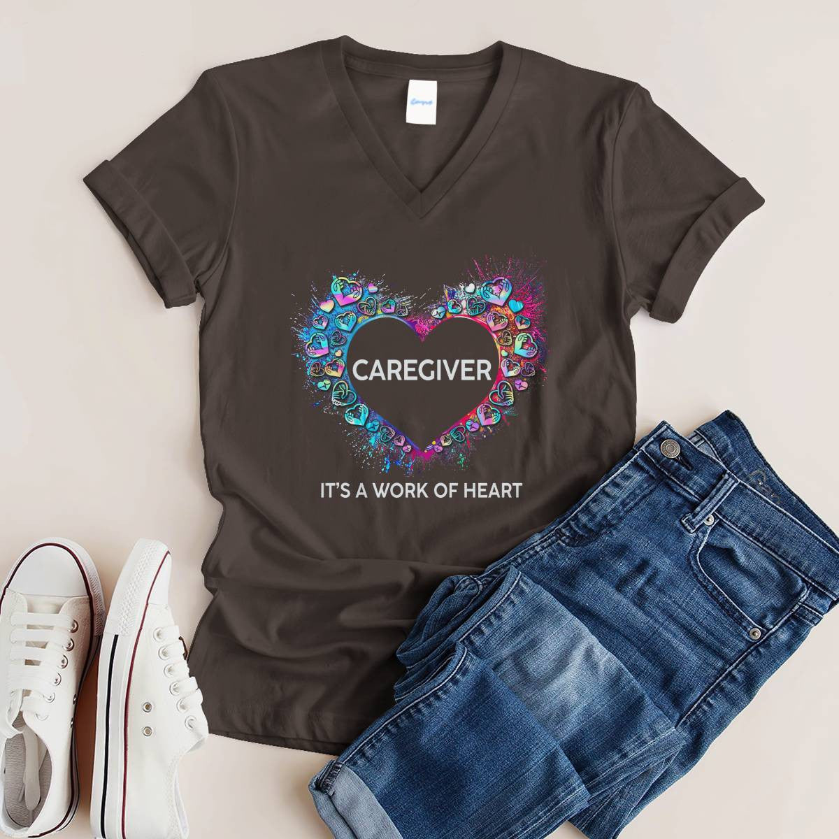 Awesome Caregiver Its a work of heart-T-shirt-#F290624WORKOF7FCAREZ4