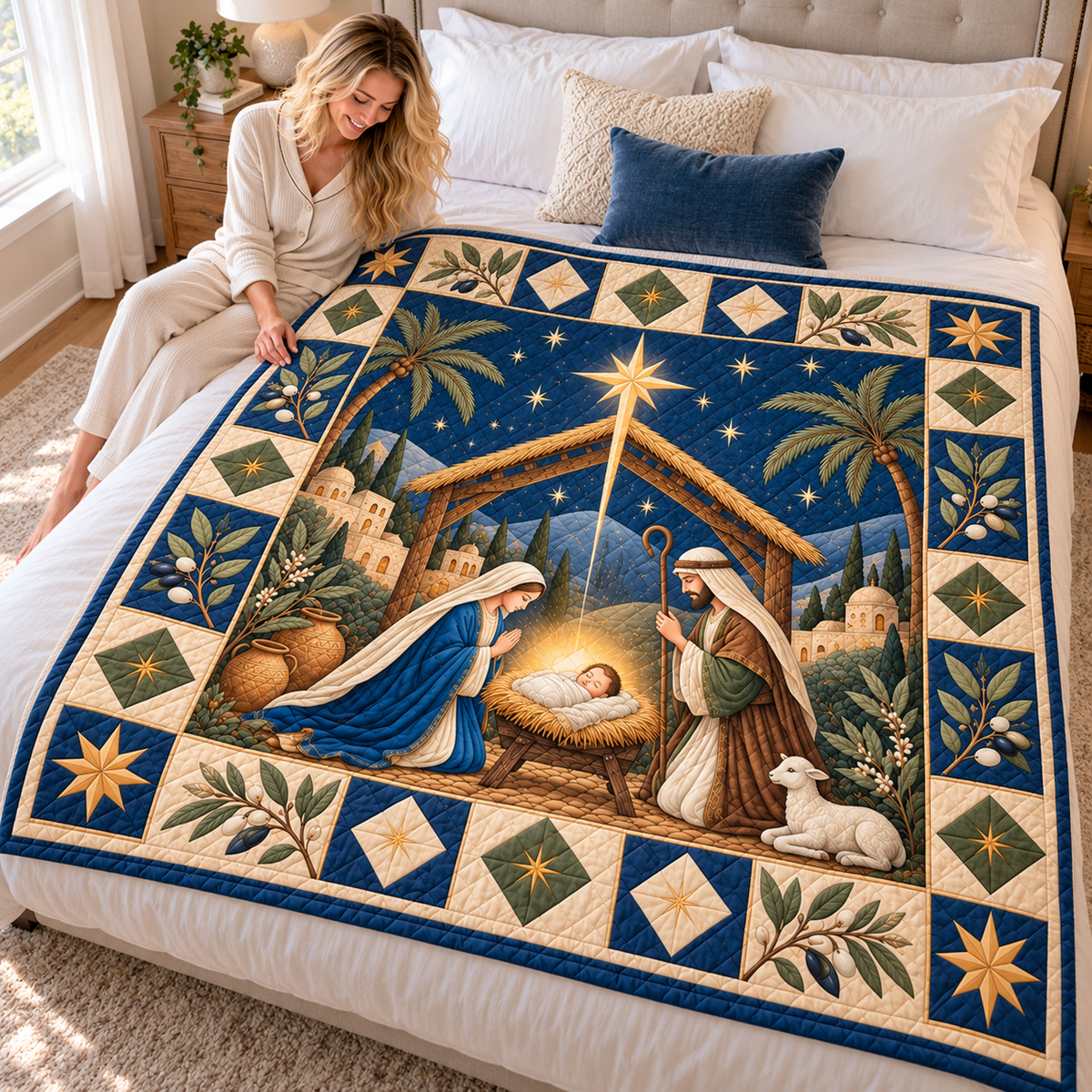 Golden Star Family and Lamb Quilt