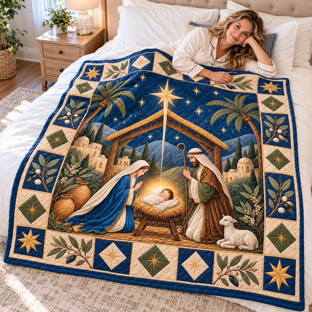 Golden Star Family and Lamb Quilt