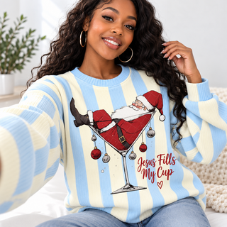 Santa Martini Glass Waffle Sweatshirt
