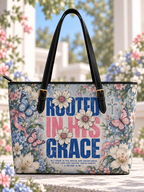 Rooted In His Grace Blue Pink Butterfly Floral Saddle Bag