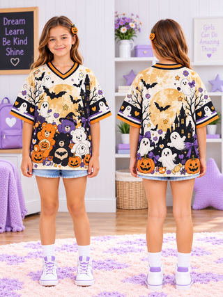 Halloween Teddy Bears and Ghosts Kids T-Shirt Jersey