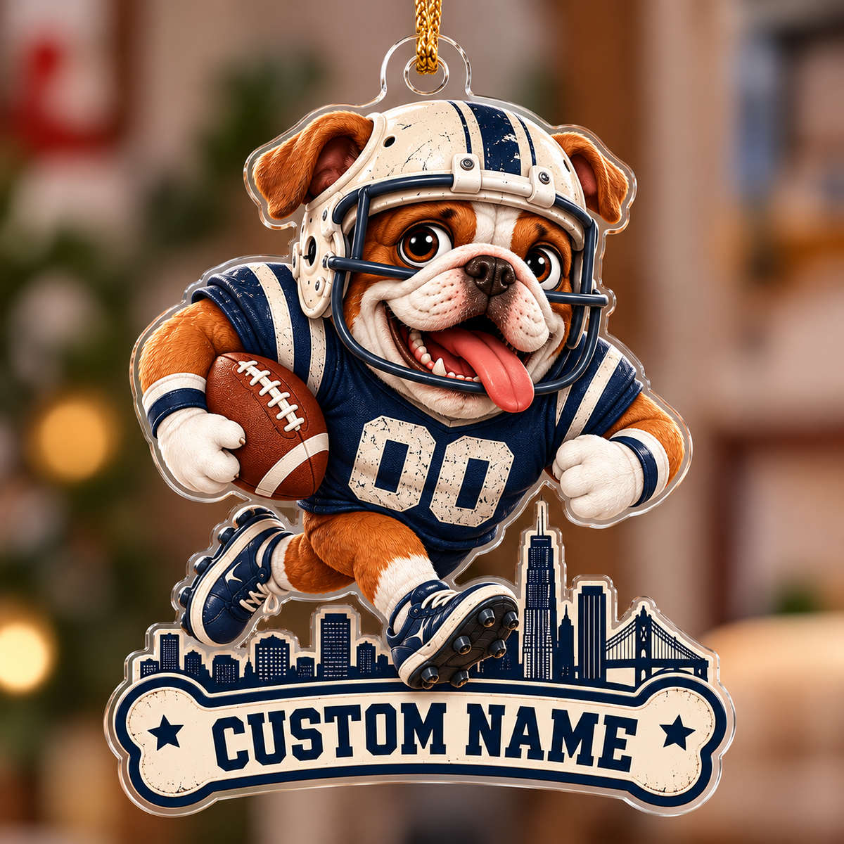 Personalized Football Bulldog Ornament