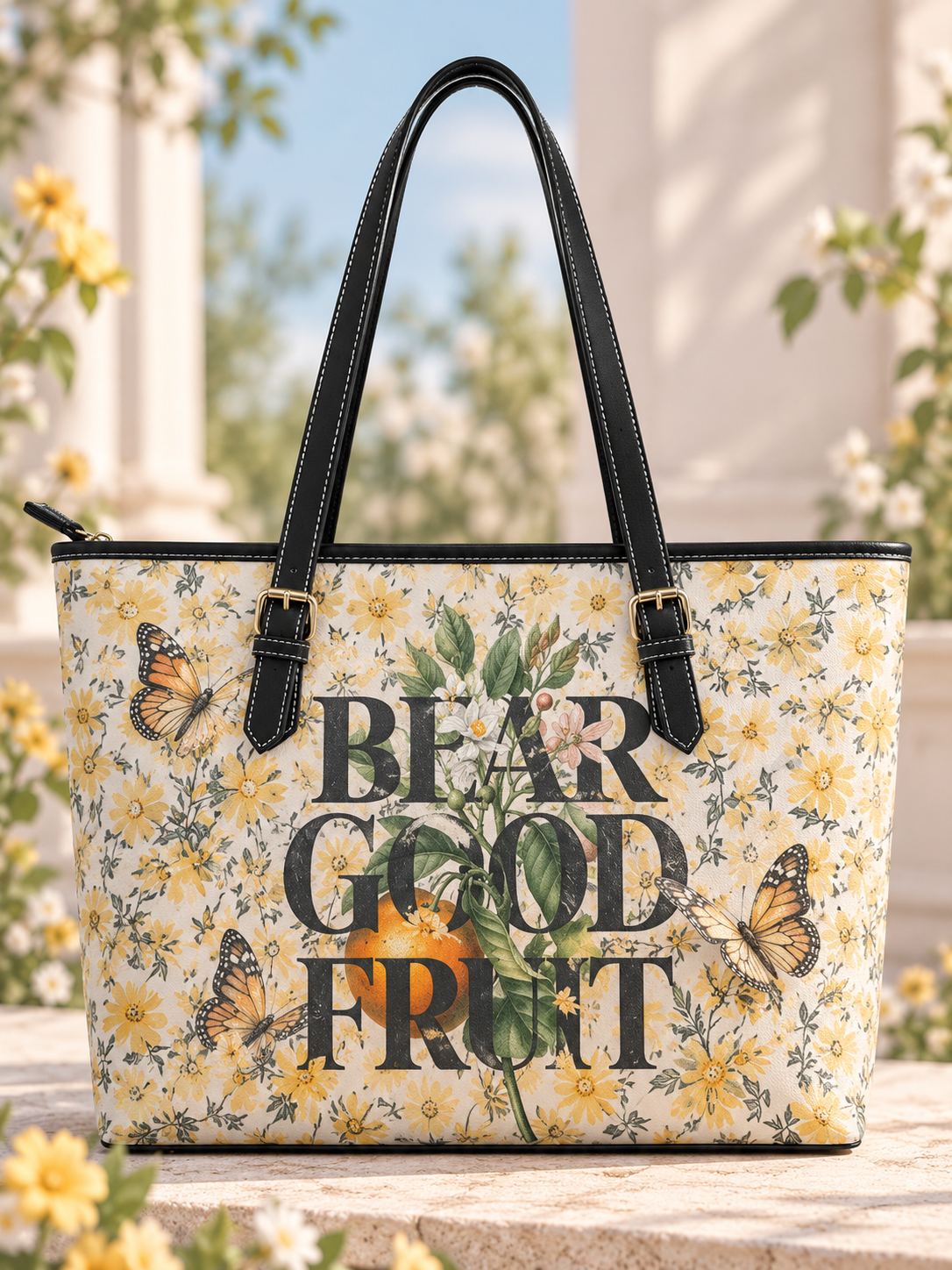 Bear Good Fruit Orange Butterfly Floral Saddle Bag
