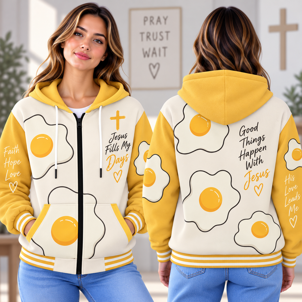 Sunny Fried Egg Zip-up Baseball Jacket